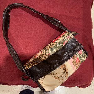 Roberto Cavalli Brown and Cream Patchwork Shoulder Bag